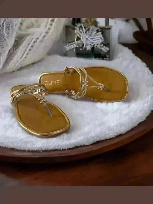 Golden Silver Metallic Flats - cunei
